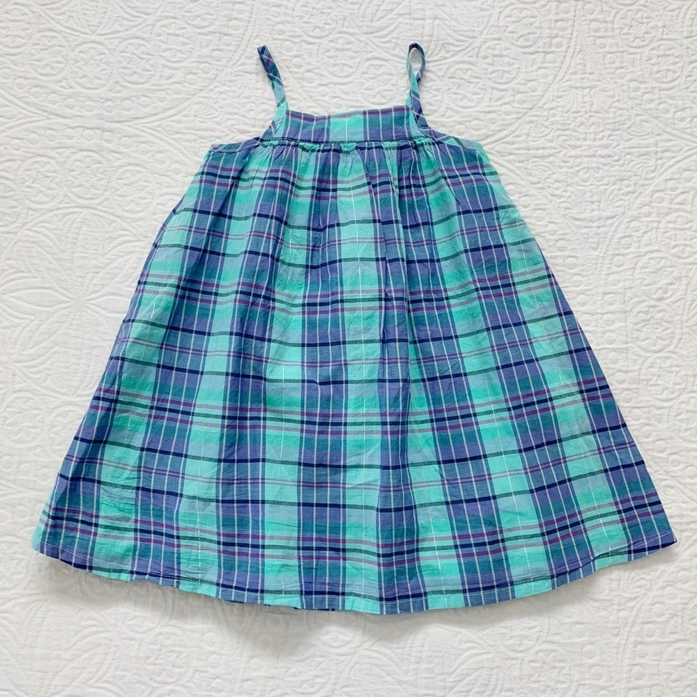 Gap Girls' Shimmer Plaid Spaghetti Strap‎ Dress, Blue Plaid